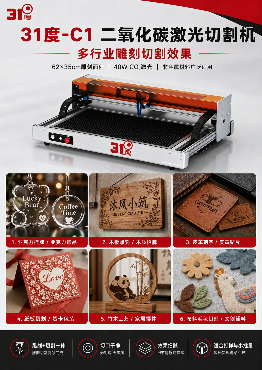 31度C1二氧化碳激光雕刻切割机 产品图片