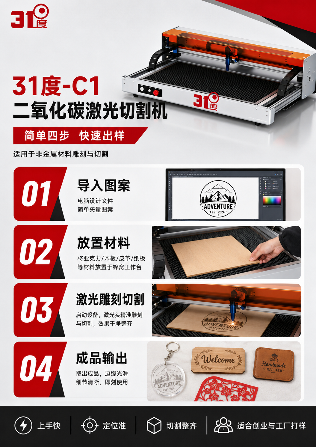 31度C1二氧化碳激光雕刻切割机 产品图片
