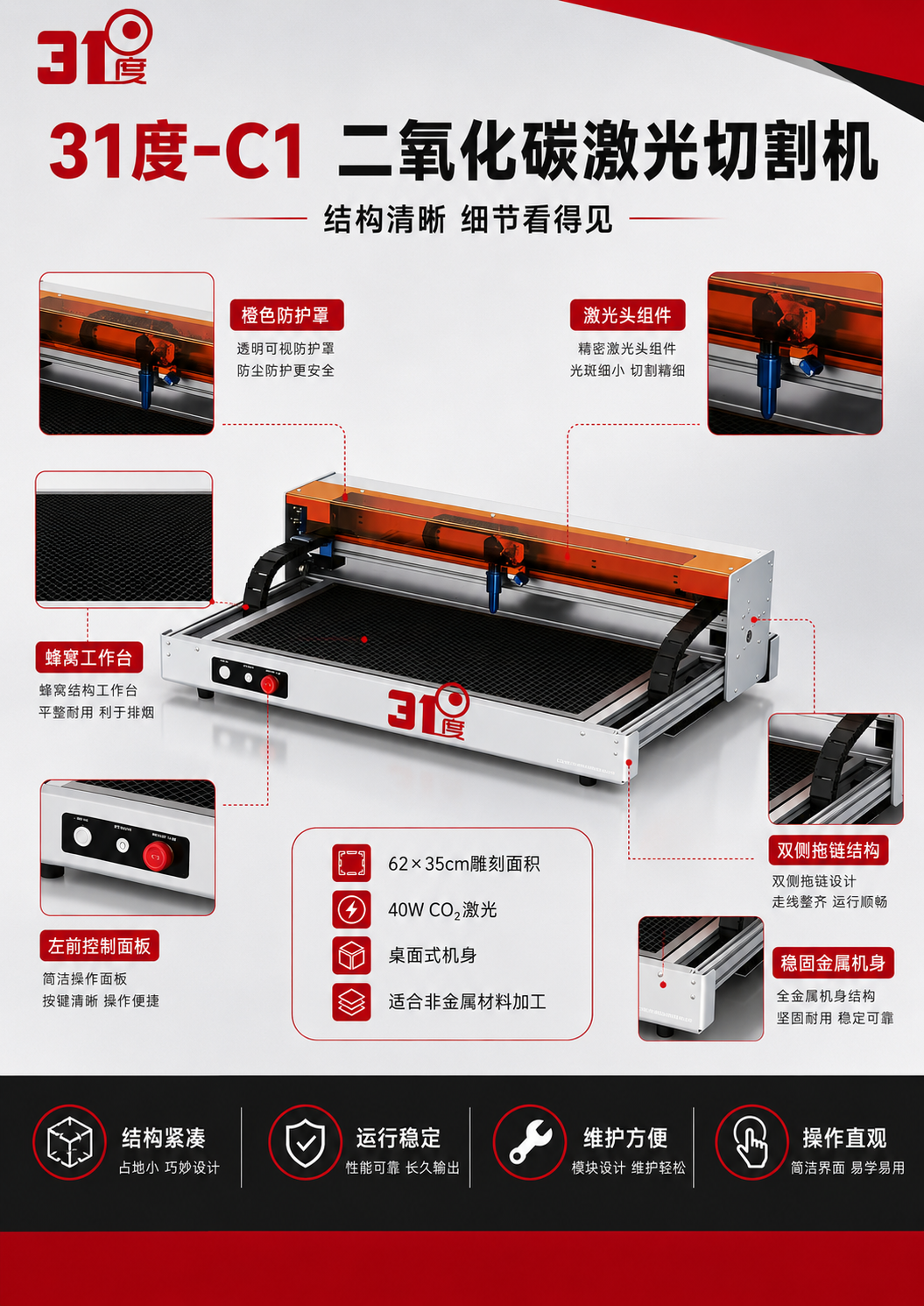 31度C1二氧化碳激光雕刻切割机 产品图片