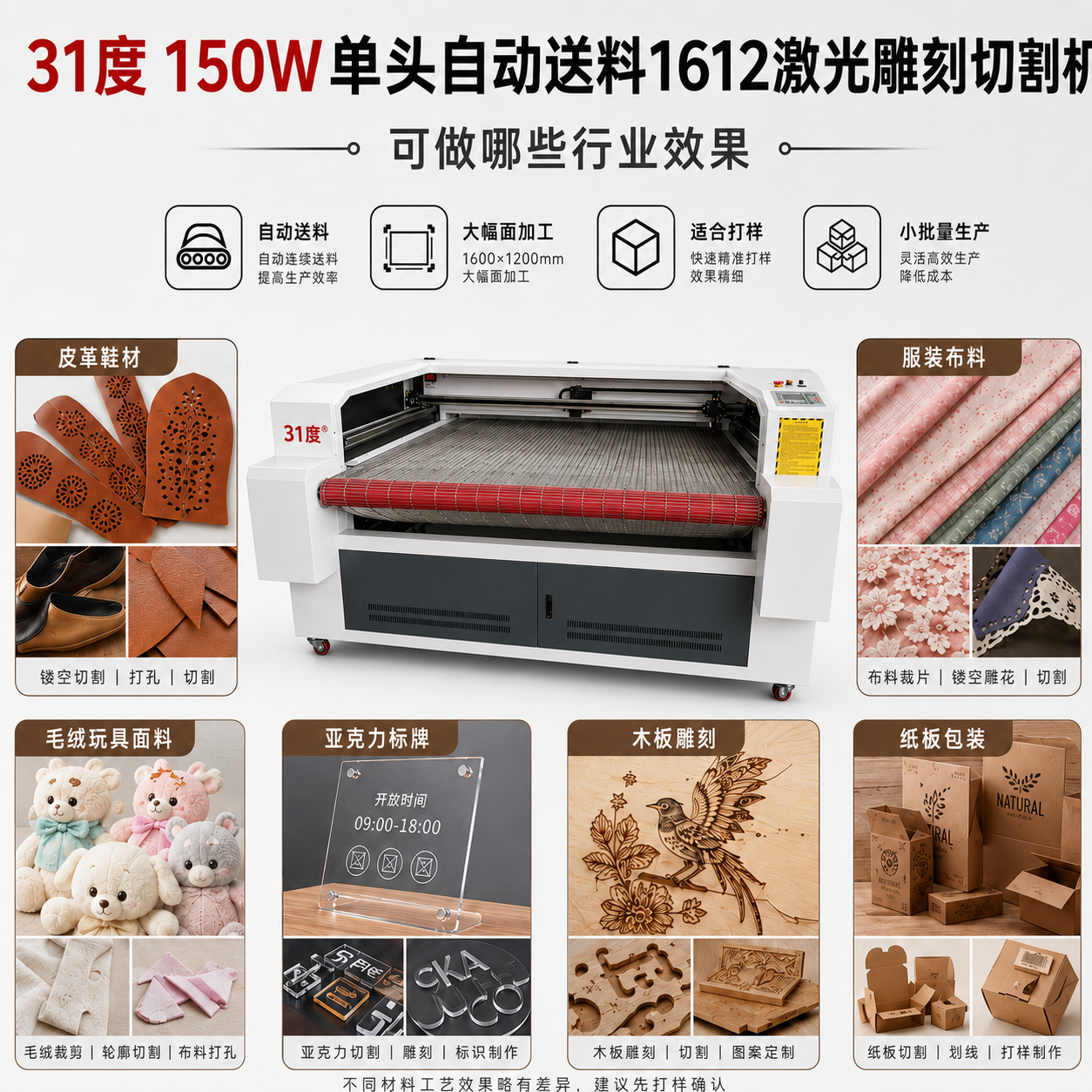 31度150W单头自动送料1612激光雕刻切割机 产品图片